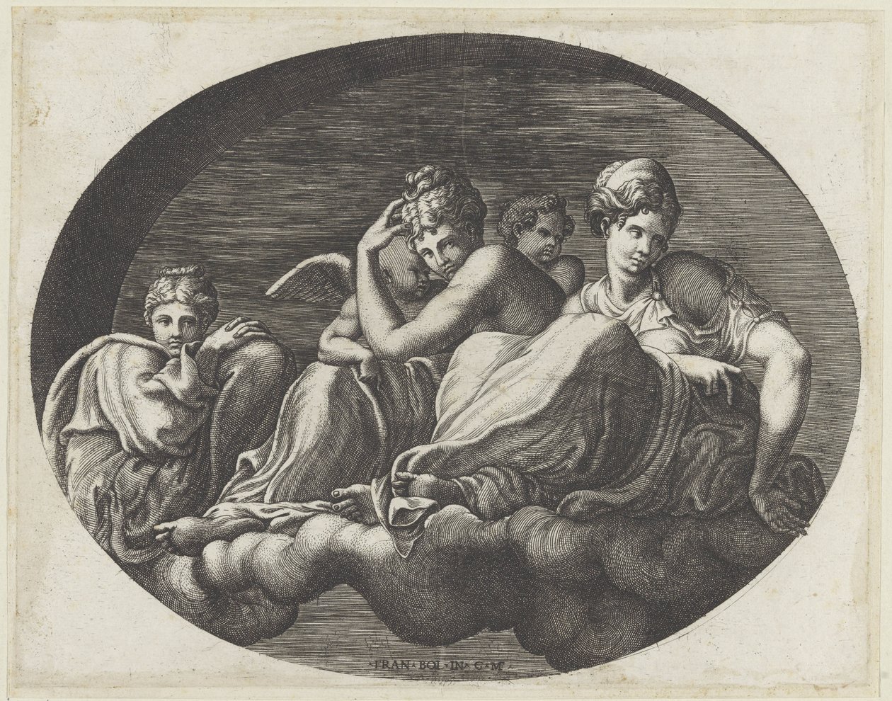 Vénus, deux déesses et deux putti (Peintures murales ovales dans la Galerie d
