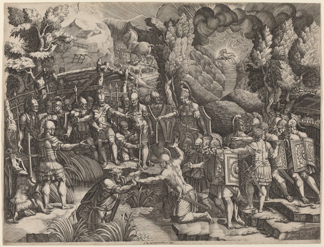Sinon trompant les Troyens - Giorgio Ghisi after Giovanni Battista Scultori