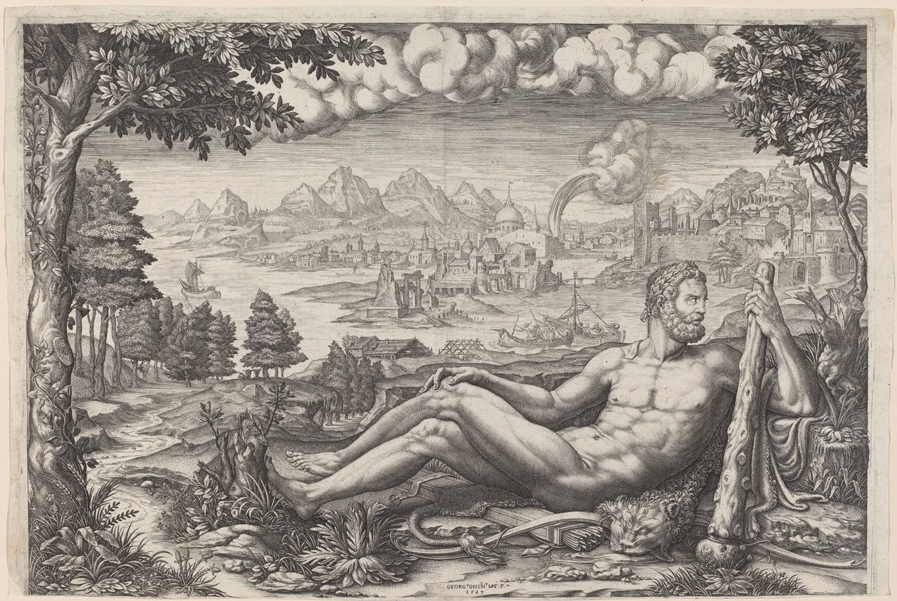 Hercule se reposant de ses travaux - Giorgio Ghisi after Giulio Romano