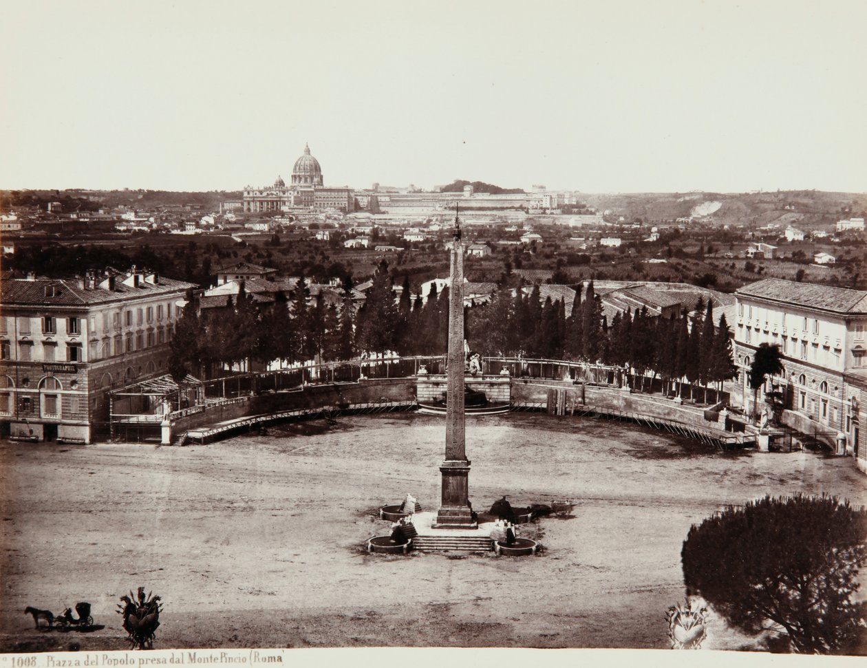 Vue de la Piazza del Popolo depuis le Pincio (ou colline Pinciano), Rome - Giorgio Sommer