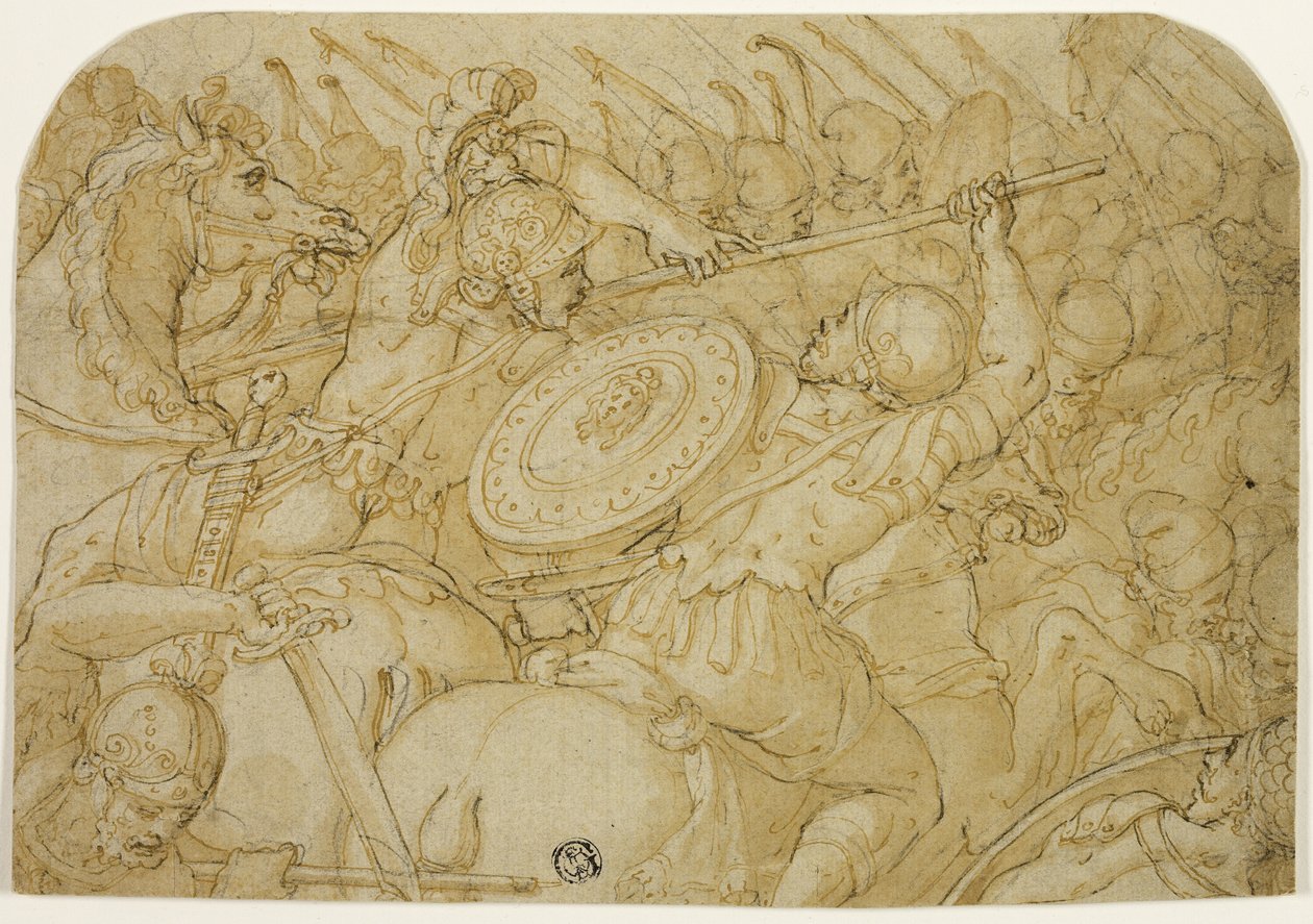 Escarmouche de cavalerie (recto); Croquis architectural (verso) - Giorgio Vasari