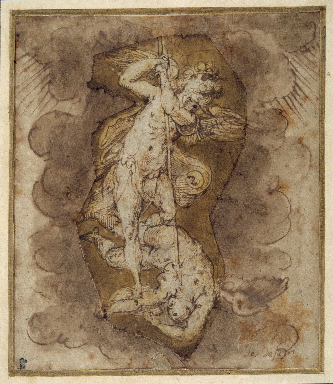 Dessin pour les anges de la voûte de Saint Michel, vers 1511-74 (plume, encre et lavis) - Giorgio Vasari