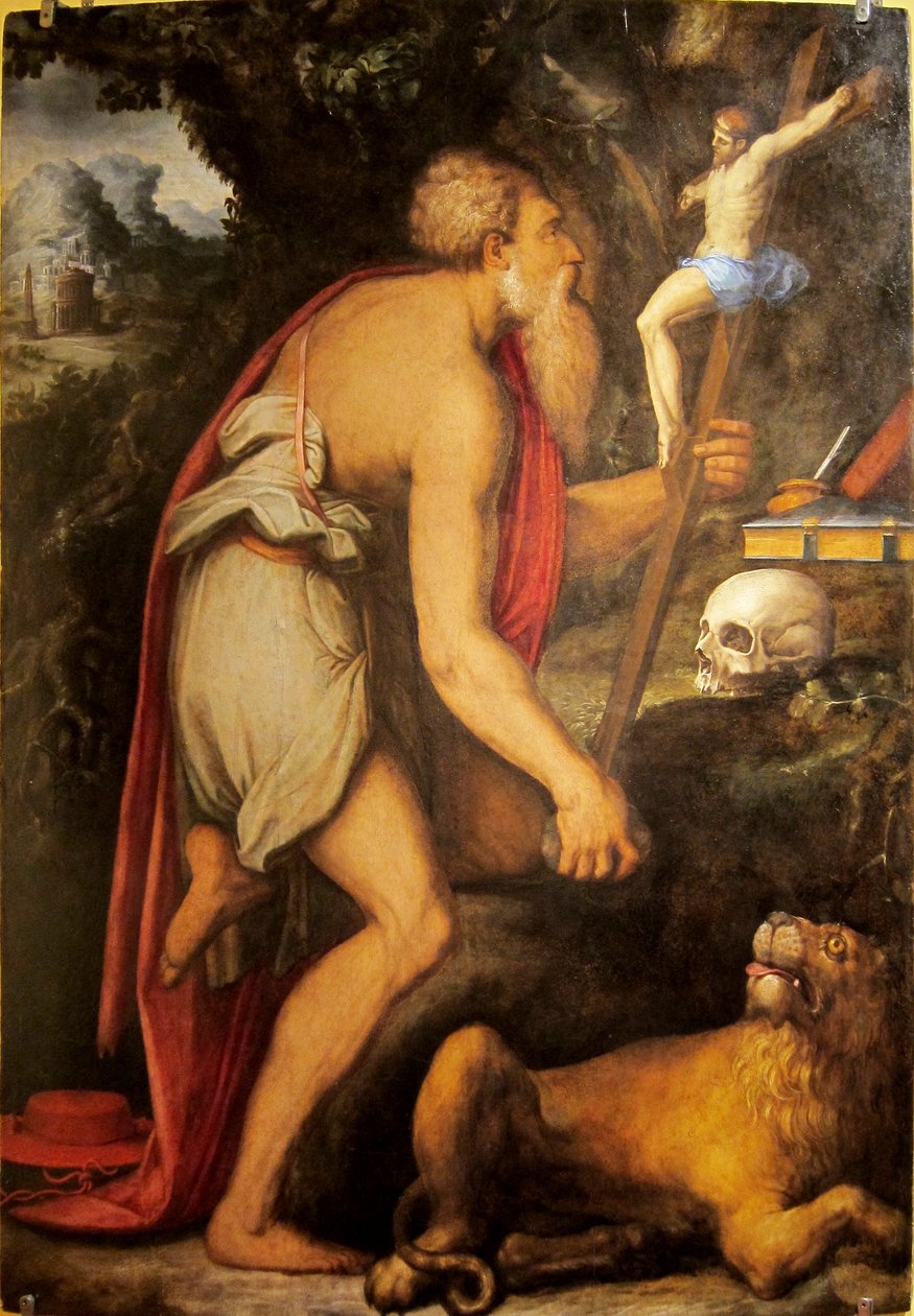 French: Saint Jérôme en méditation. - Giorgio Vasari