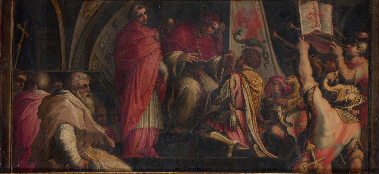 Le pape Clément IV remet ses insignes aux capitaines du parti guelfe - Giorgio Vasari