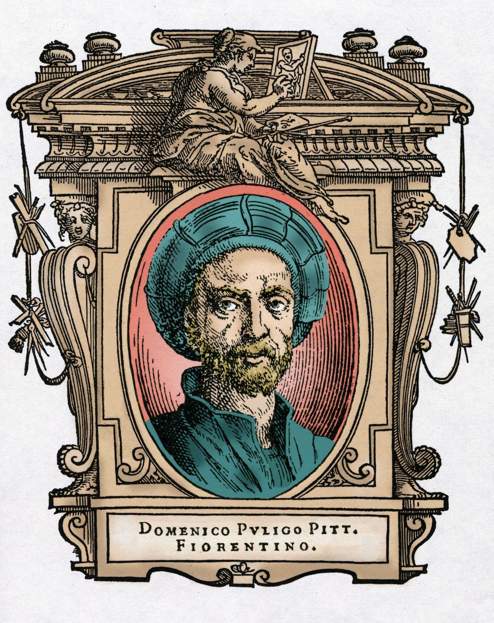 Portrait de Domenico PULIGO [1492-1527] peintre italien. Gravure du traité « Vies des plus excellents peintres, sculpteurs et architectes » (Le Vite de