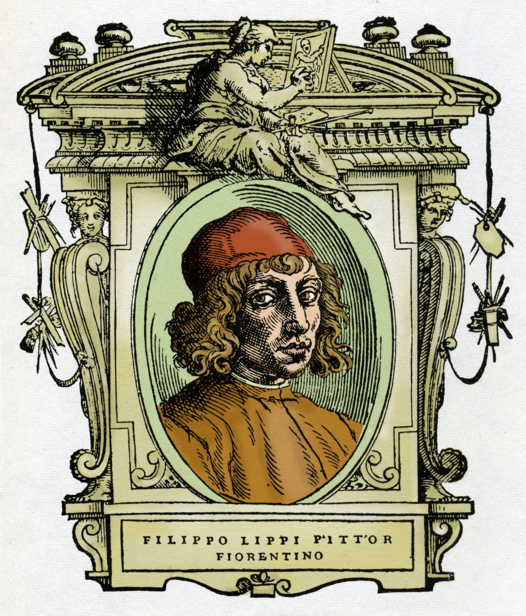 Portrait de Filippo Lippi (1406-1469) peintre florentin. Xylographie de « La vie des peintres » de Giorgio Vasari. - Giorgio Vasari