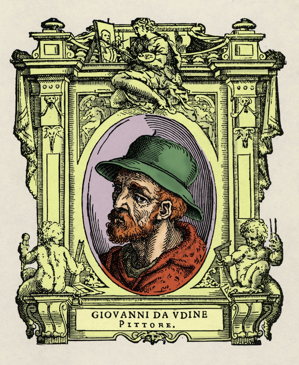 Portrait de Giovanni da Udine (Giovanni Nanni) (1487-1564). Peintre et architecte italien. Gravure du traité Vies des plus excellents peintres, sculpteurs et architectes (Le Vite de