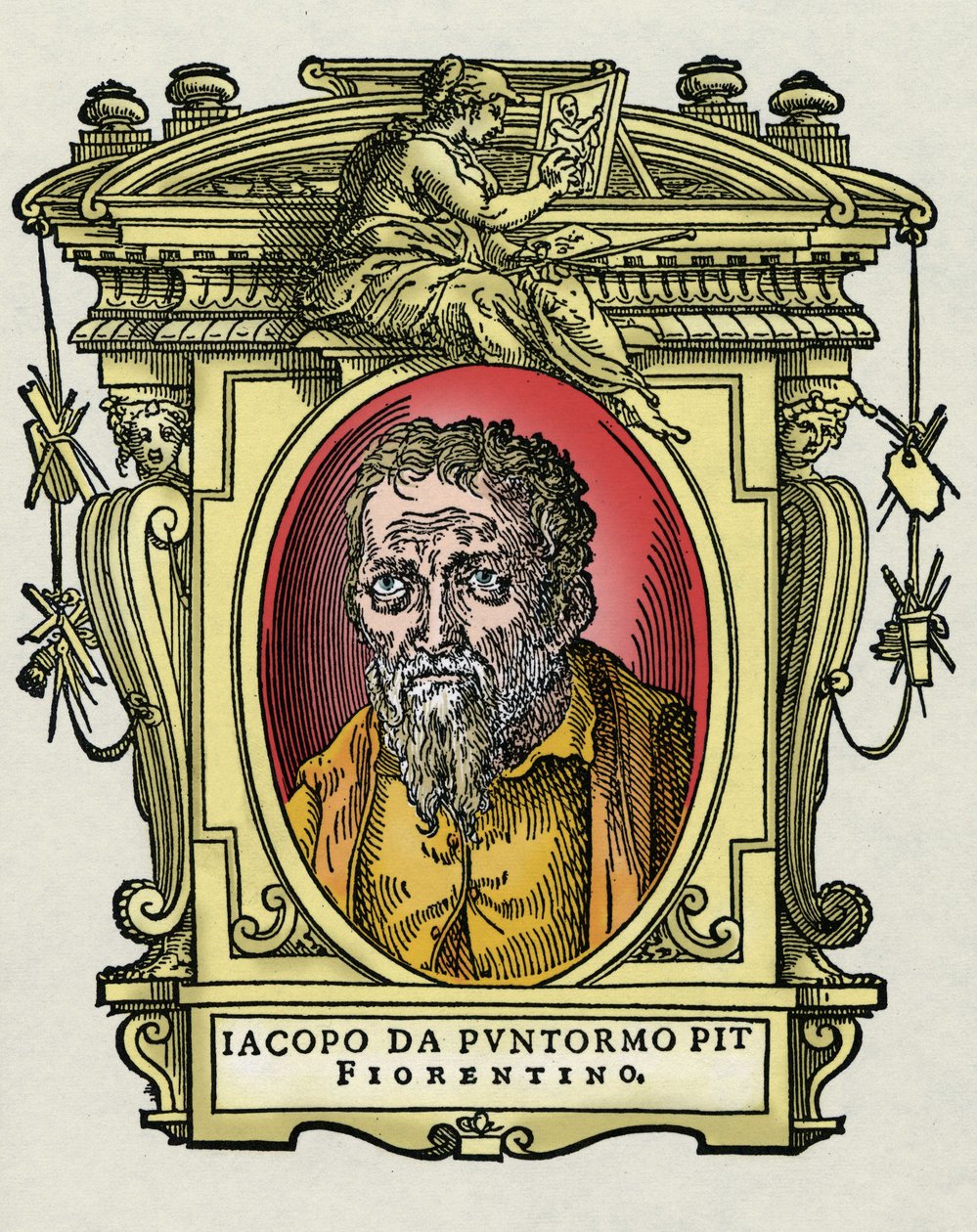 Portrait de Jacopo (Iacopo) Carrucci dit il Pontormo (Pontormo) (1494-1556) peintre italien. Gravure du traité « Vies des plus excellents peintres, sculpteurs et architectes » (Le Vite de