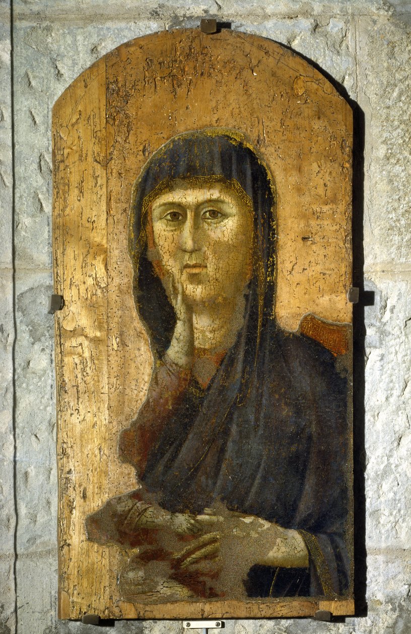 Madone. Portrait de la Vierge sur fond doré. Peinture de Giotto di Bondone (1267? -1337), vers 1290. Tempera sur bois. Taille : 81,5 x 41 cm. Borgo San Lorenzo, Pieve. - Giotto (c.1266 1337)