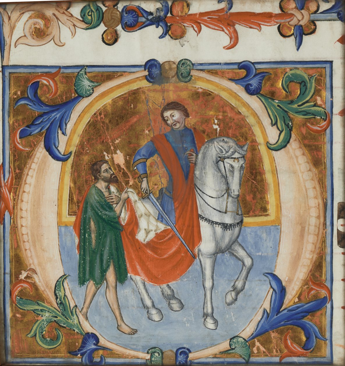 Une miniature illuminée de Saint Martin divisant son manteau (d