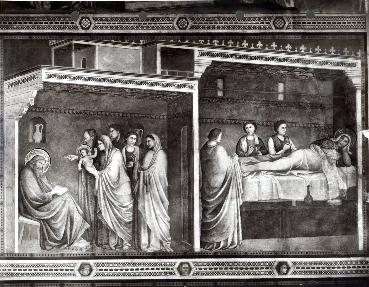 La naissance de Saint Jean-Baptiste et son père Zacharie écrivant son nom - Giotto di Bondone