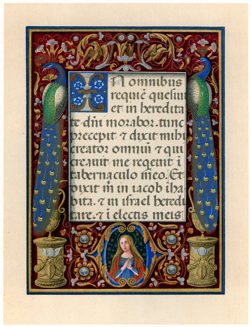Page de texte avec la Vierge et deux paons, vers 1490 - Giovan Pietro Birago