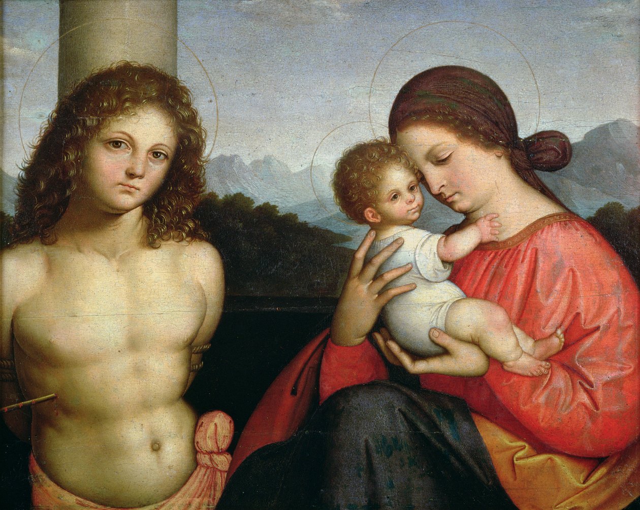 Madone et enfant avec Saint Sébastien - Giovanni Agostino da Lodi