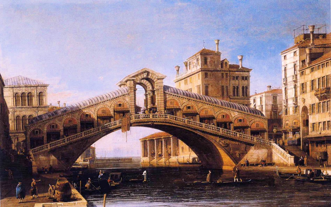 Capriccio du pont du Rialto avec la lagune au-delà - Giovanni Antonio Canal