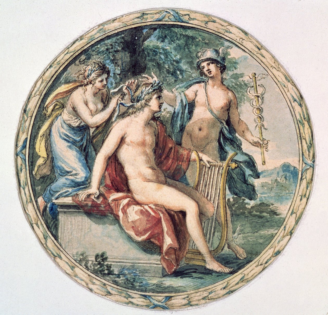 Apollon avec sa lyre, Mercure et une muse - Giovanni Battista Cipriani