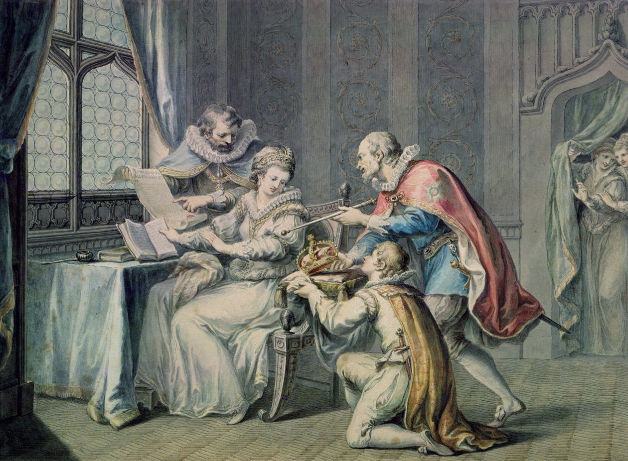 Les ducs de Northumberland et de Suffolk priant Lady Jane Grey d