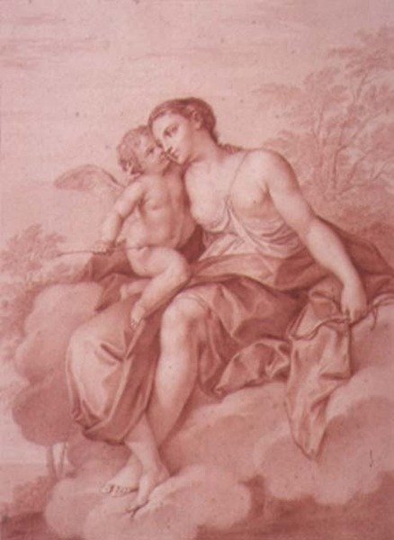 Vénus allongée sur un nuage, embrassant Cupidon - Giovanni Battista Cipriani
