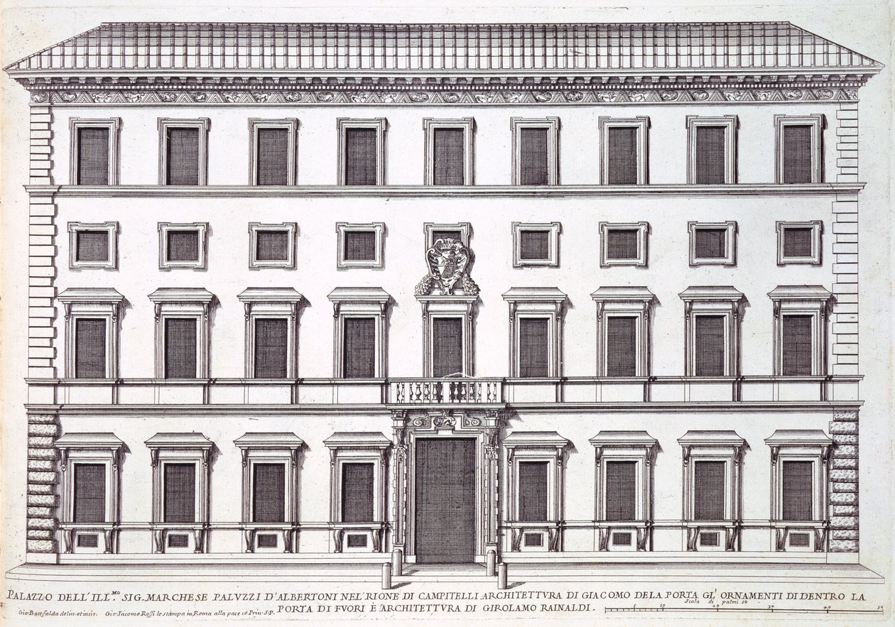 Vue de la façade du Palazzo Marchese, Rome, conçu par Giacomo della Porta et Girolamo Rainaldi - Giovanni Battista Falda