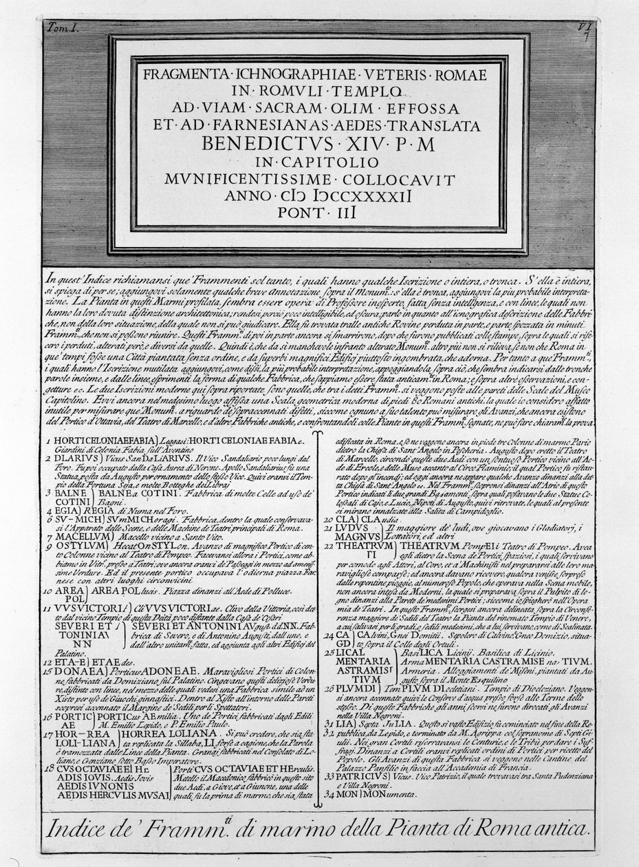 Description de Forma Urbis - Giovanni Battista Piranesi