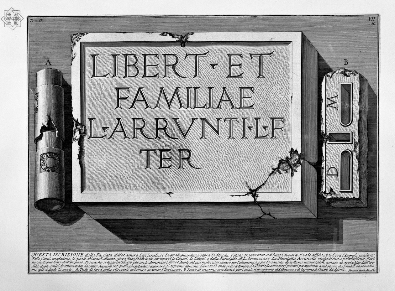 Inscription dans la tombe de la famille L. Arrunzio - Giovanni Battista Piranesi