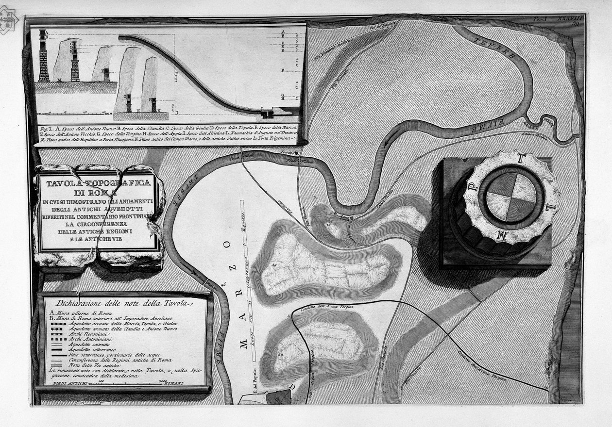 Cartes des anciens aqueducs romains à Rome - Giovanni Battista Piranesi