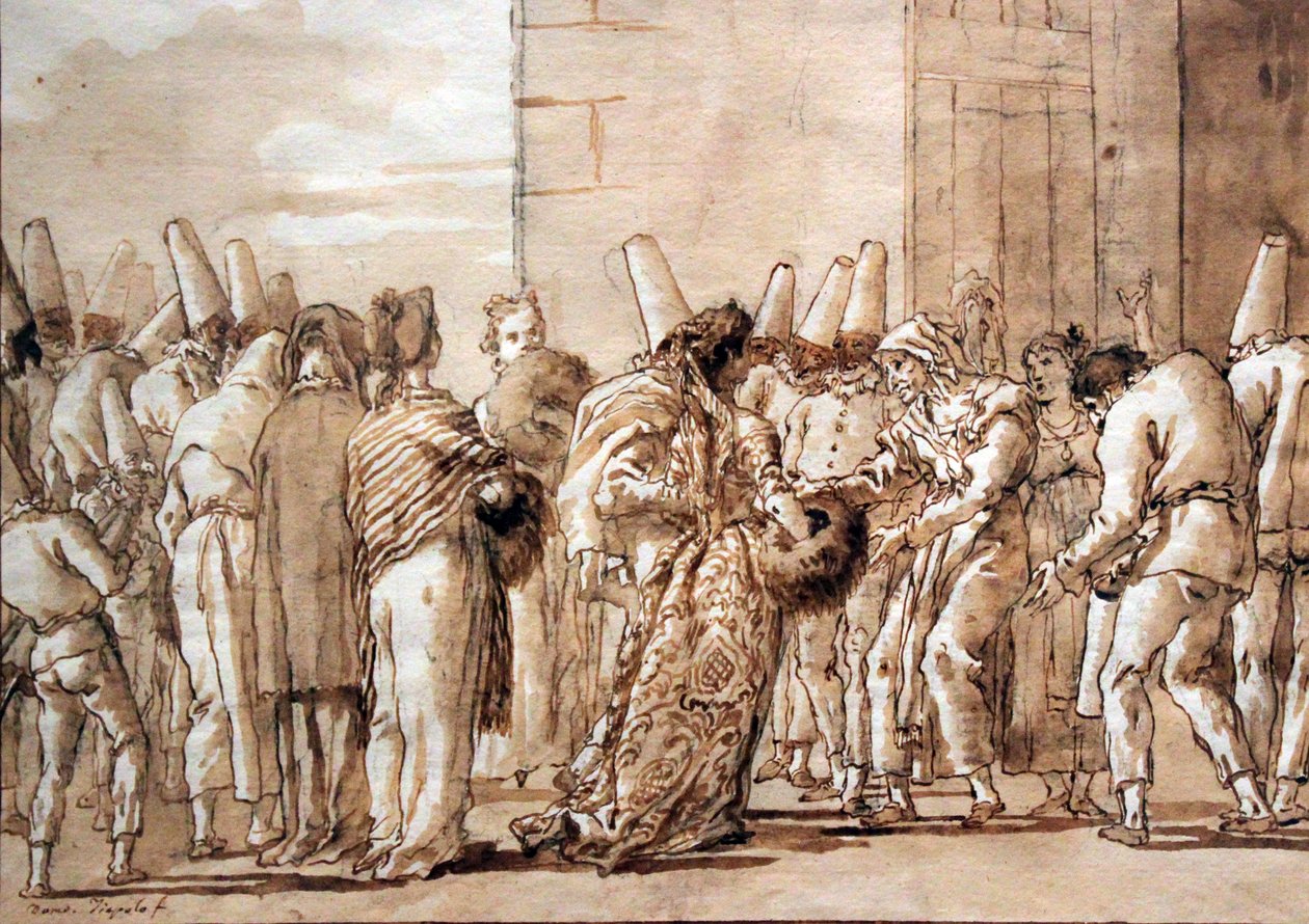 Le père de Pulcinella ramène sa fiancée à la maison - Giovanni Domenico Tiepolo