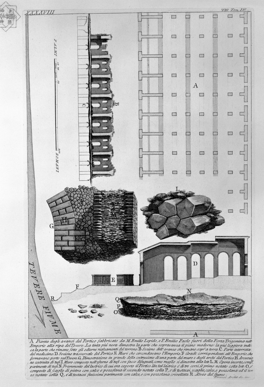 Démonstration des vestiges du portique construit par M. Emilio Lepido et P. Emilio Paolo hors de la Porta Trigemina dans l