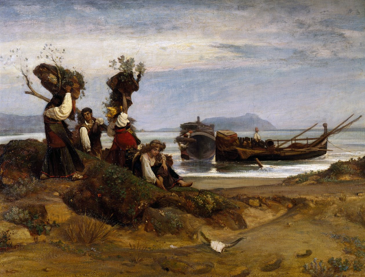 Femmes chargeant du bois dans le port d