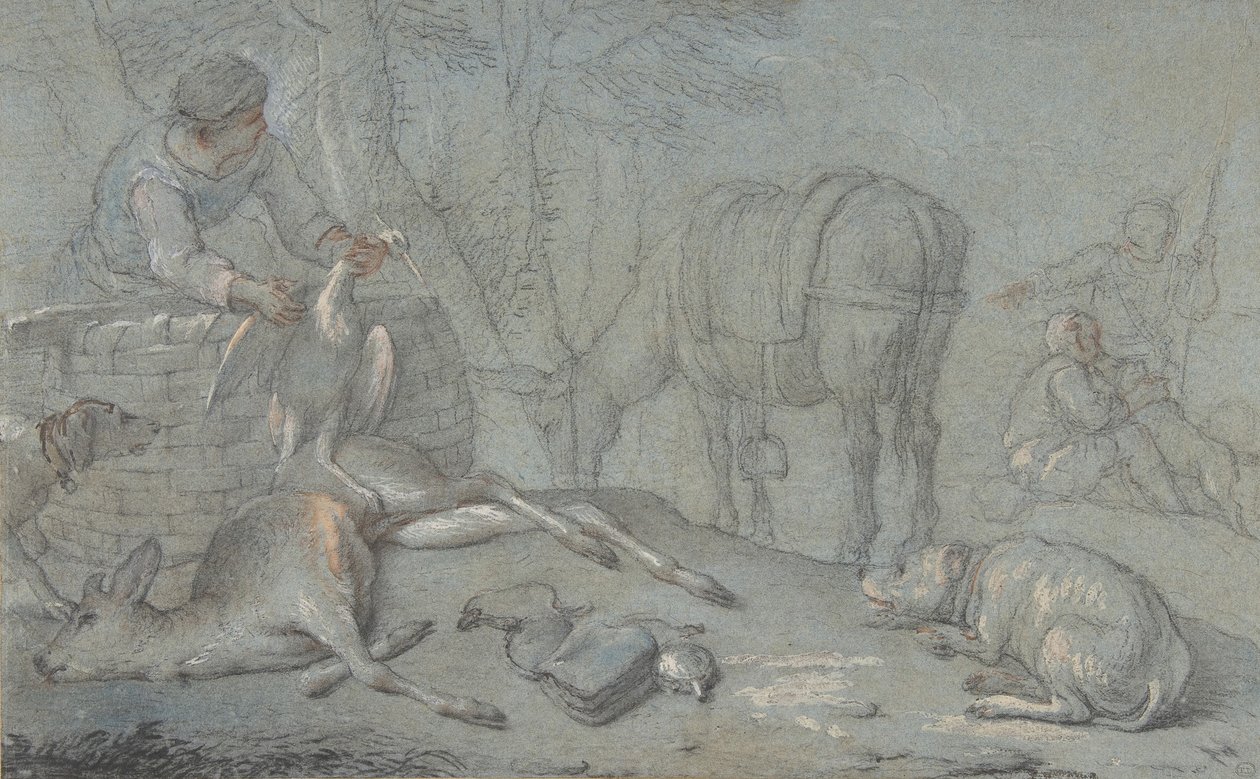 Chasseurs avec gibier mort dans un paysage, 1600-1800 - Giovanni Agostino Cassana