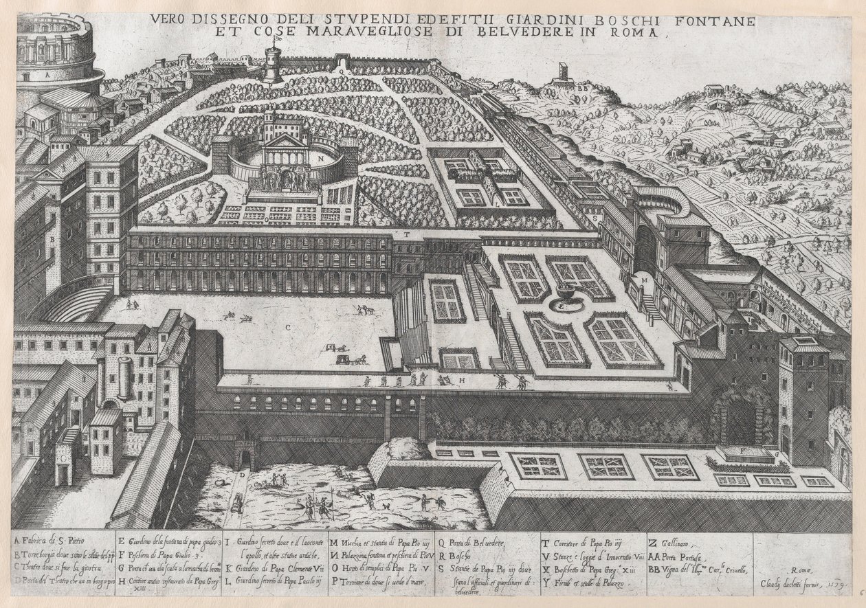 Speculum Romanae Magnificentiae: Vue aérienne du Belvédère et de ses jardins, 1579 - Giovanni Ambrogio Brambilla.