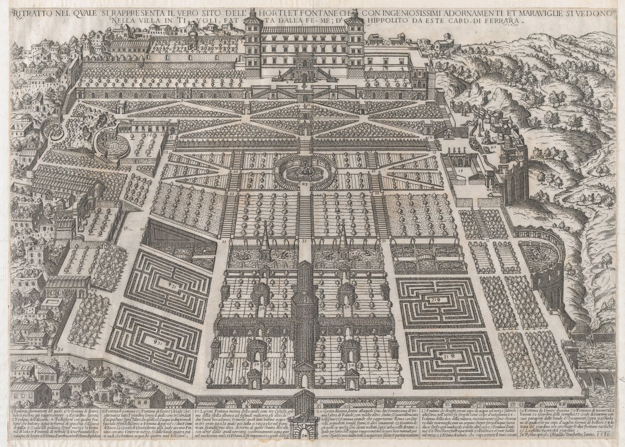 Speculum Romanae Magnificentiae: Palais et jardins de Tivoli, 1581 - Giovanni Ambrogio Brambilla.