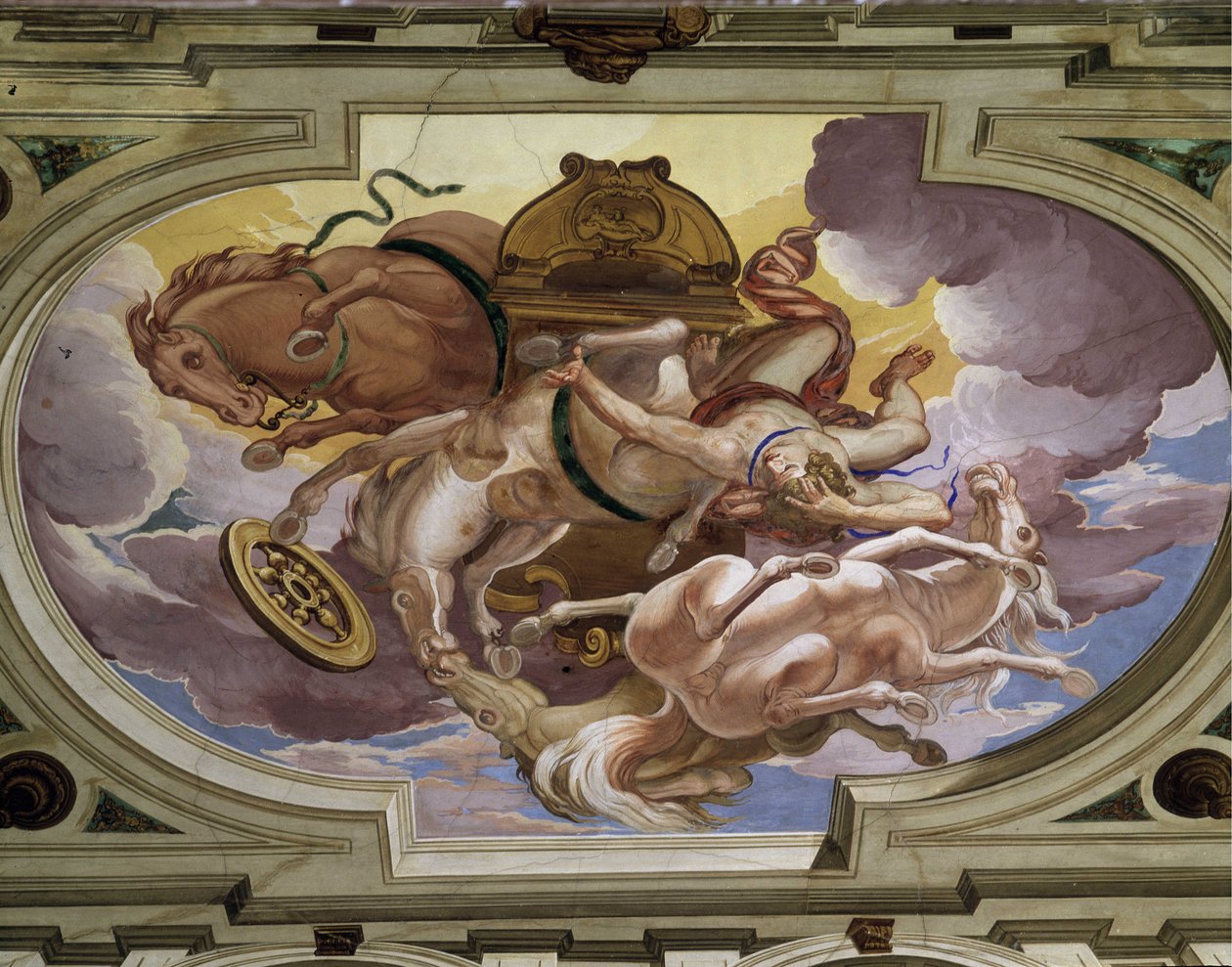 La chute de Phaéton et son char céleste causée par la colère de Zeus - Fresques en trompe-l