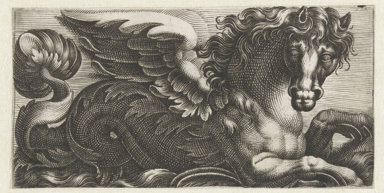 Cheval marin ailé avec un bouton de feuilles à sa queue - Giovanni Andrea Maglioli