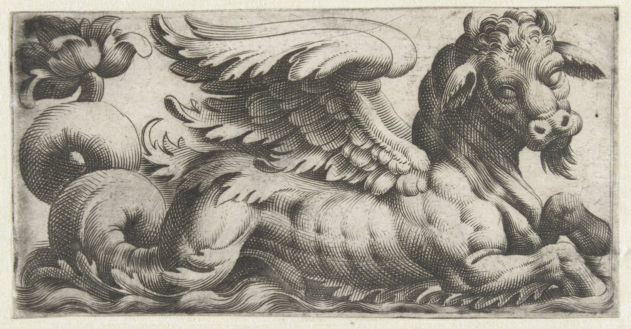 Taureau marin ailé avec une barbe (Friezen met zeemonsters) - Giovanni Andrea Maglioli