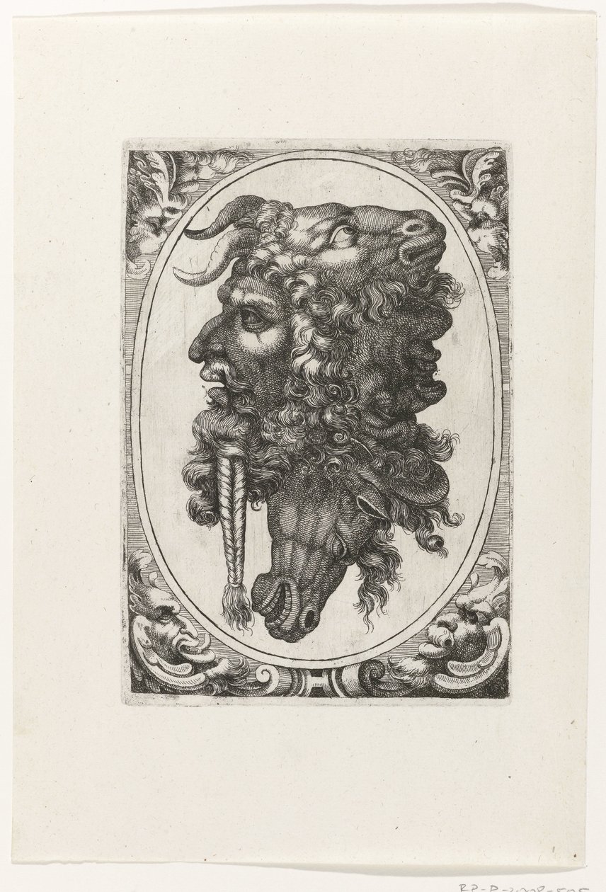Composition de deux visages, une tête de cheval et une tête de chèvre - Giovanni Andrea Maglioli