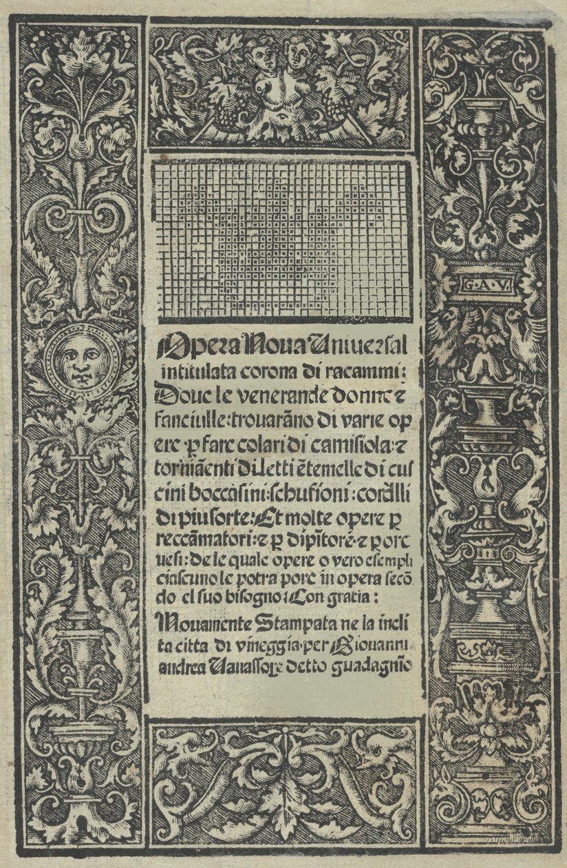 Opera Nova Universali intitulata Corona di racammi, page de titre recto, [1530] - Giovanni Andrea Vavassore