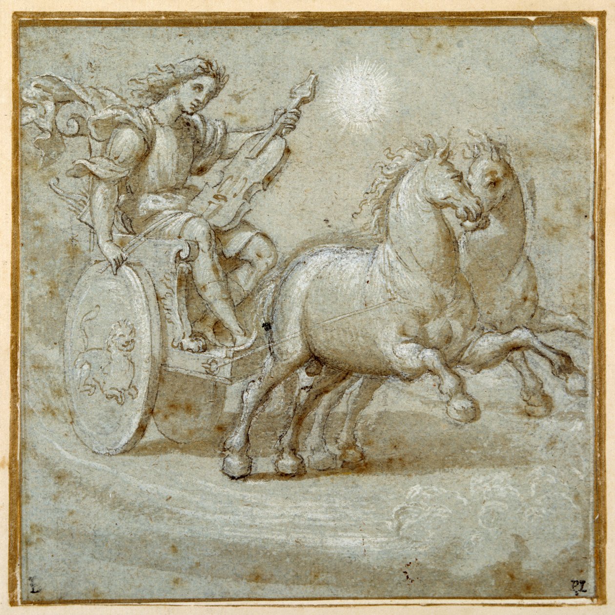 Apollon assis dans son char avec sa viole - Giovanni Antonio (circle of) Pordenone