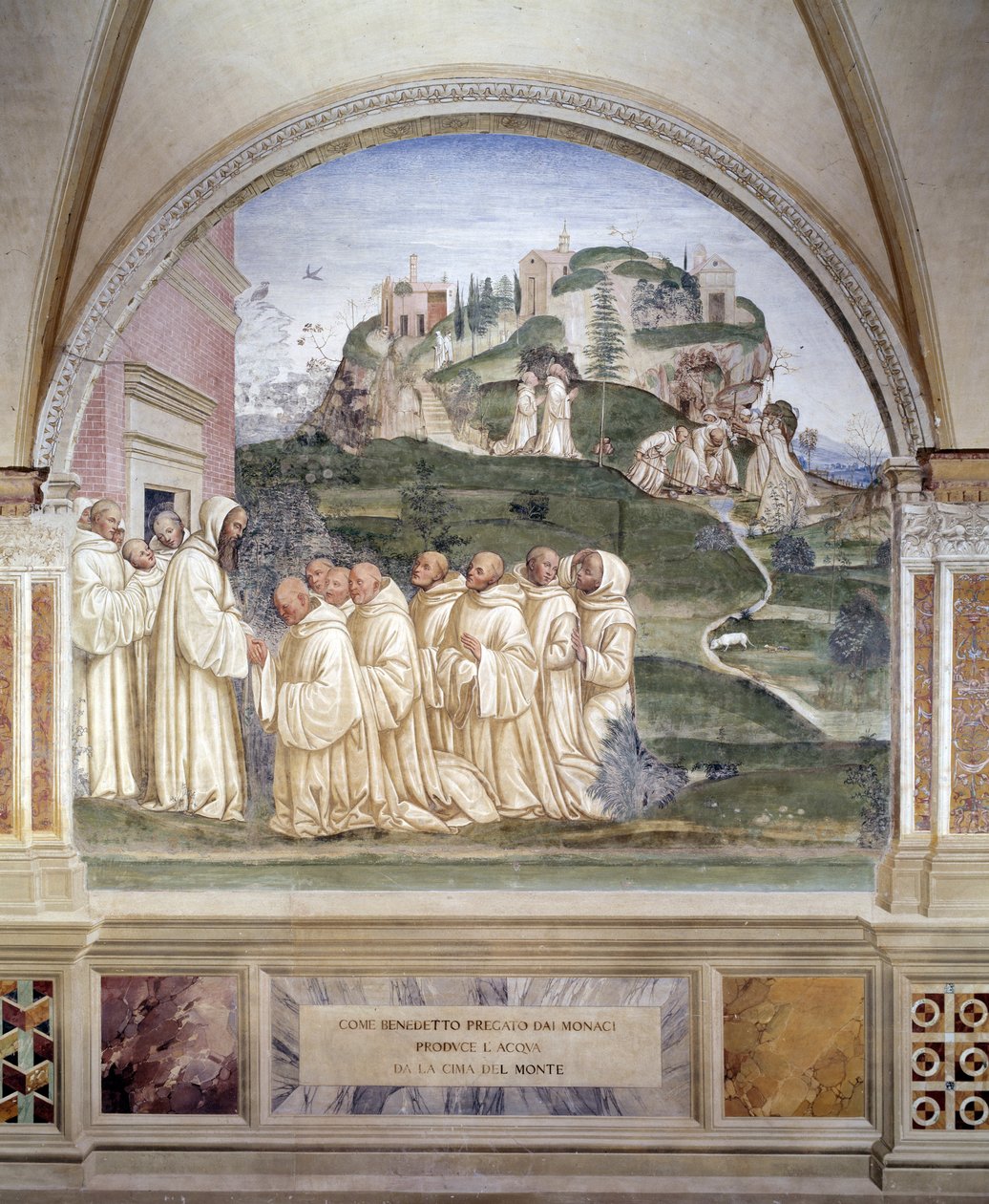 Benoît fait jaillir une source au sommet de la montagne - Giovanni Antonio Bazzi Sodoma