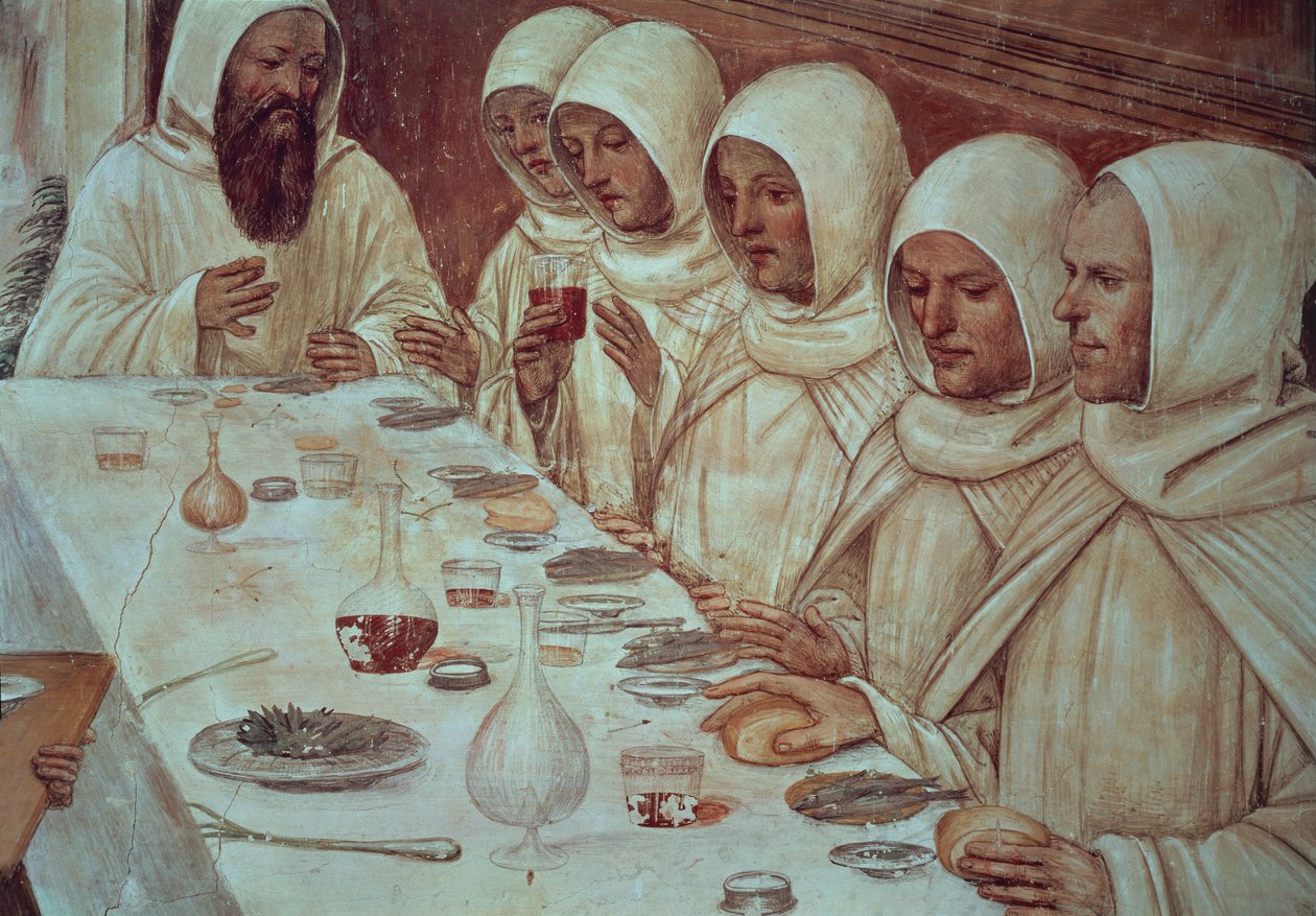 Saint Benoît ayant obtenu une ample farine et nourri les moines (détail) - Giovanni Antonio Bazzi Sodoma