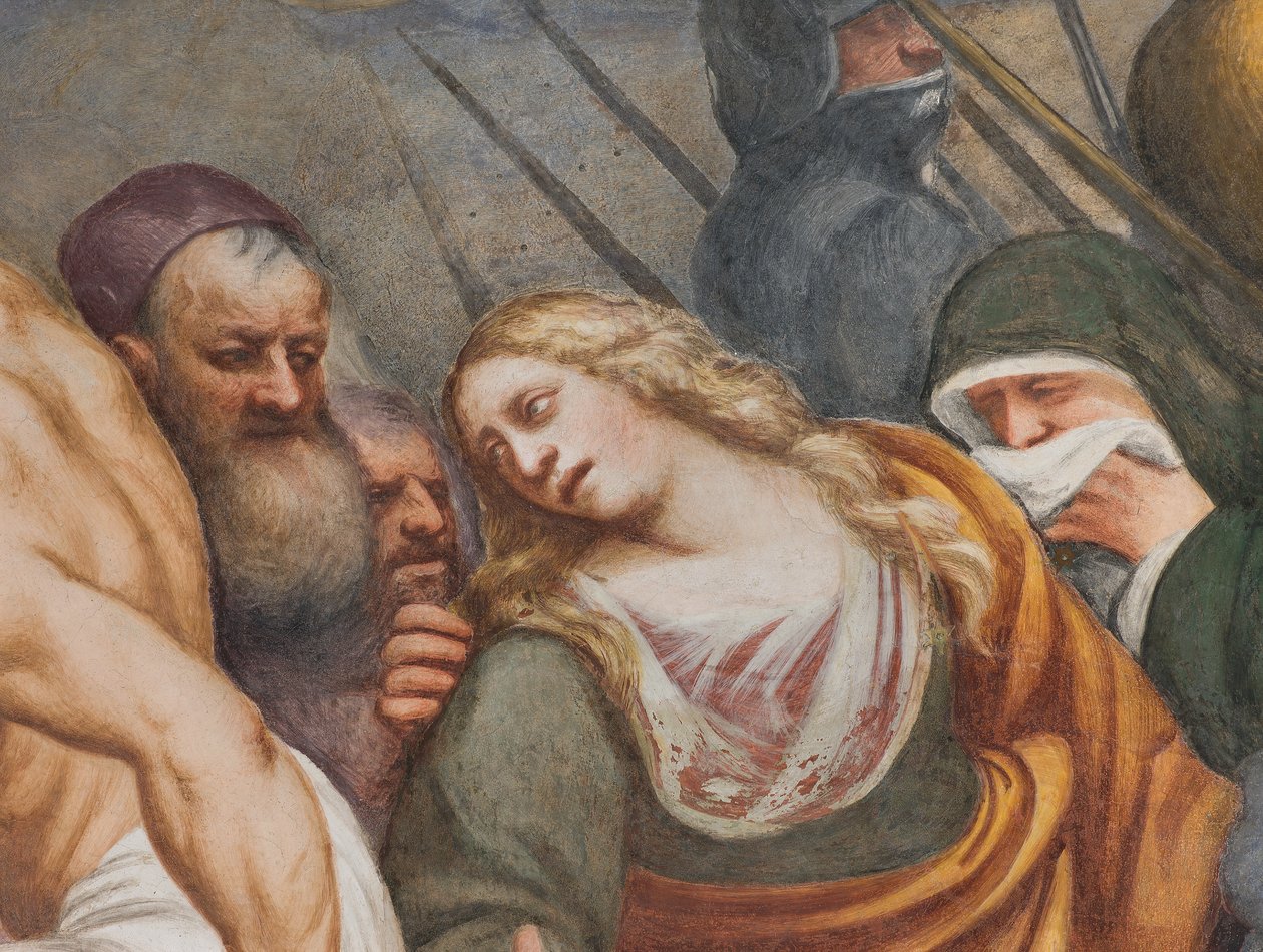 Nef centrale, Deuxième travée sud, Jésus tombe sous la croix - Giovanni Antonio Pordenone