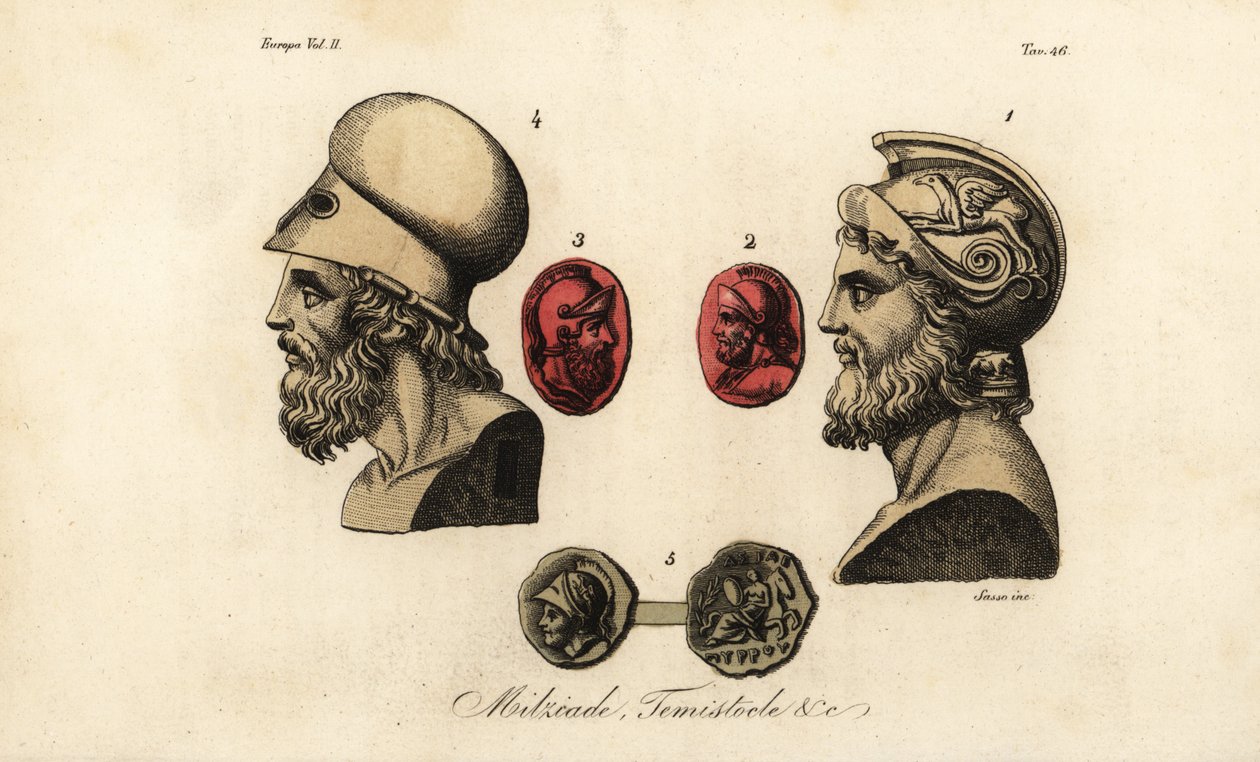 Busts et gemmes des politiciens athéniens Miltiade le Jeune, Thémistocle et le roi Pyrrhus I - Giovanni Antonio Sasso