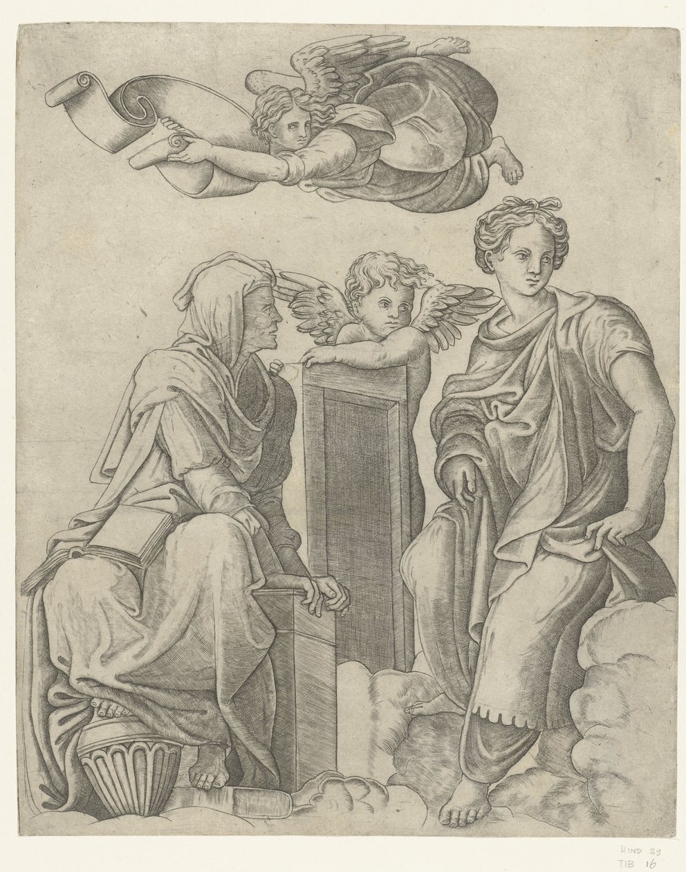 Deux sibylles et un ange et putto - Giovanni Antonio da Brescia (attributed to)