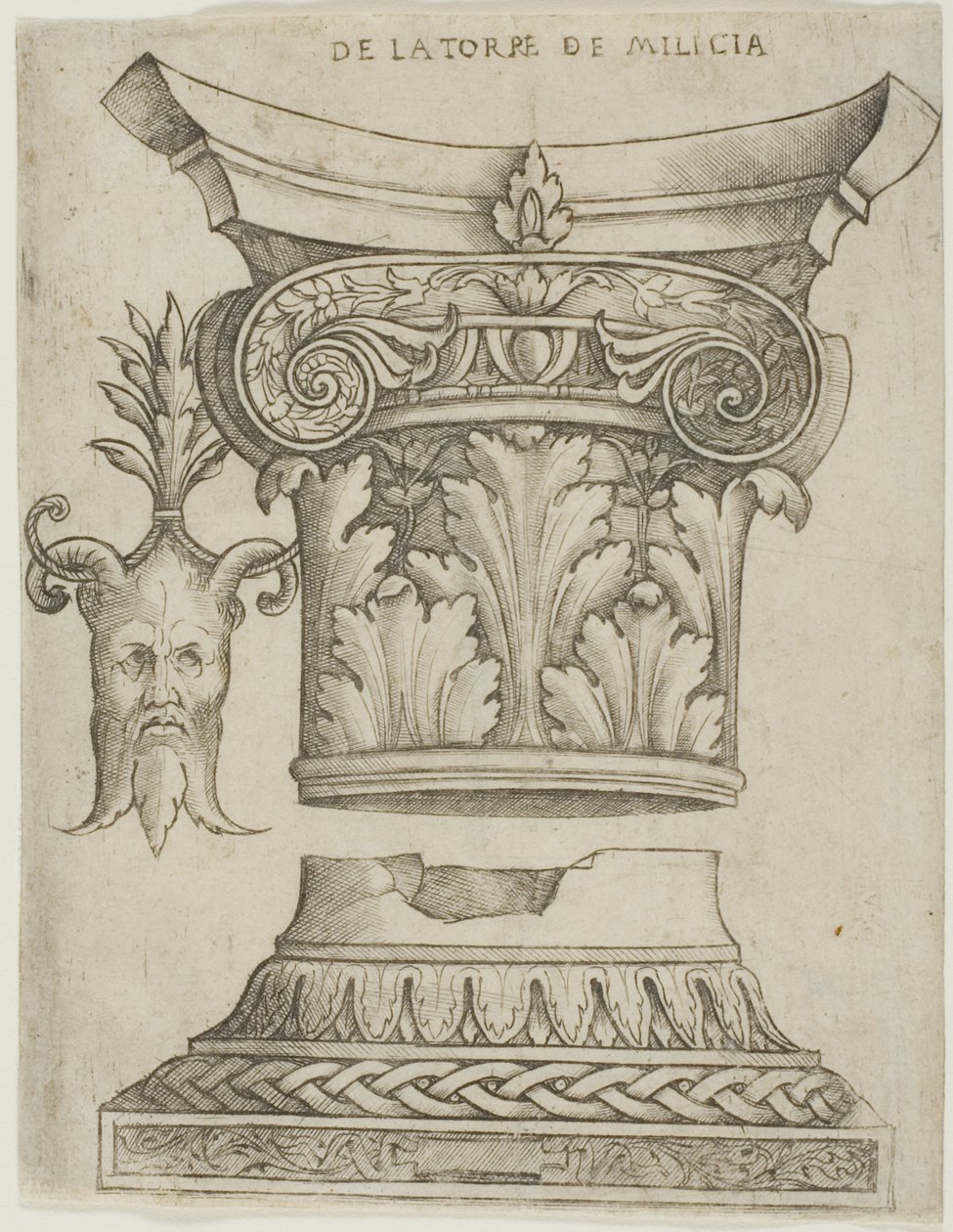 Détails architecturaux : Base, Chapiteau et Masque - Giovanni Antonio da Brescia