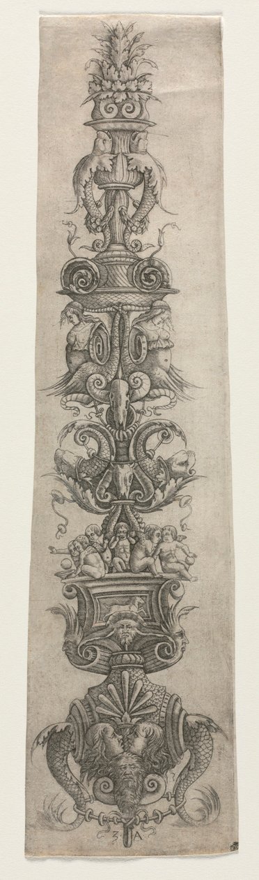 Arabesque droite avec masques, cupidons et néréides - Giovanni Antonio da Brescia