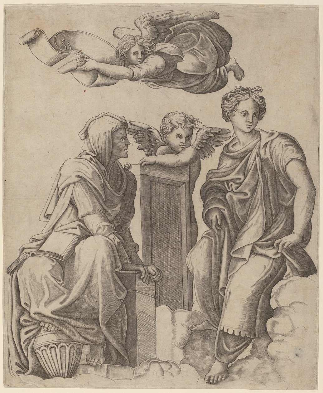 Deux Sibylles et un Ange - Giovanni Antonio da Brescia after Raphael