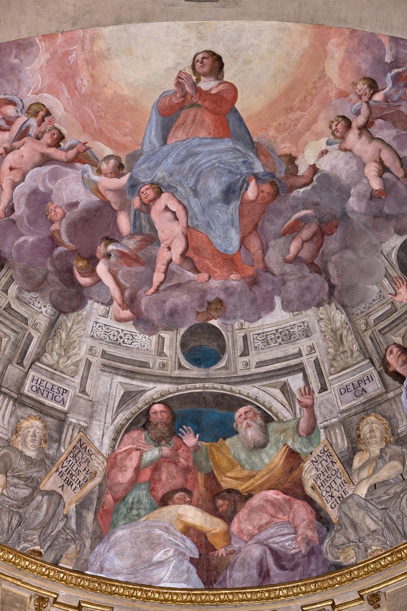 Gênes, Duomo (Cathédrale Saint-Laurent), intérieur, Chapelle Lercari ou Chapelle du Saint-Sacrement (abside nord), abside : "Assomption de la Vierge" (fresque) - Giovanni Battista Castello