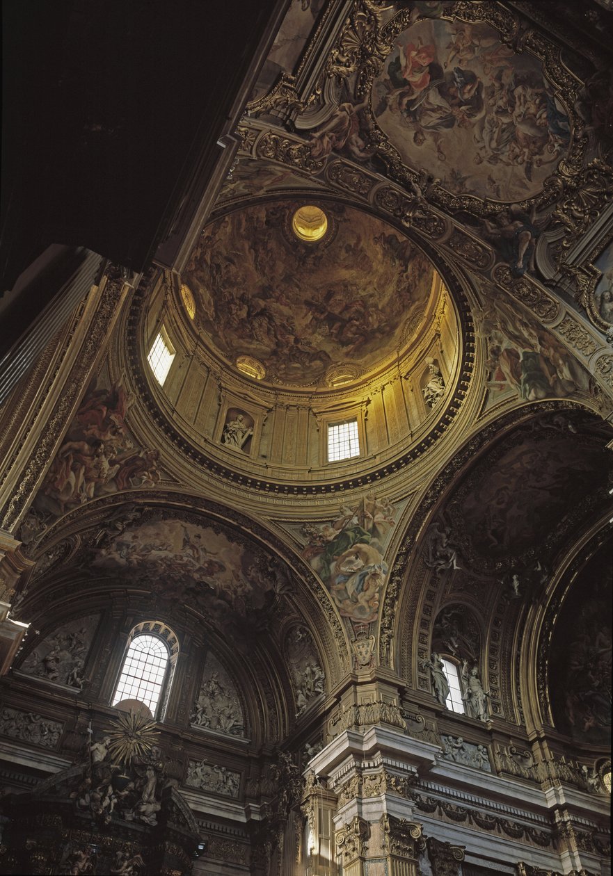 Vue de la coupole et fresque de Baciccia, église du Gesù à Rome, vers 1568 - Giovanni Battista  Gaulli