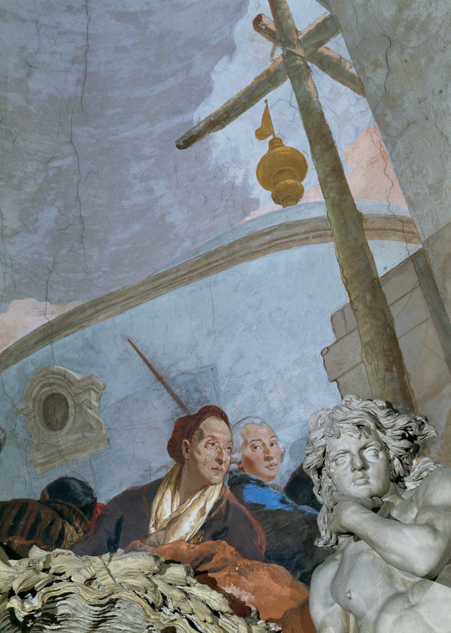 Un autoportrait montre un Tiepolo épuisé et très âgé qui se penche sur le cartouche d