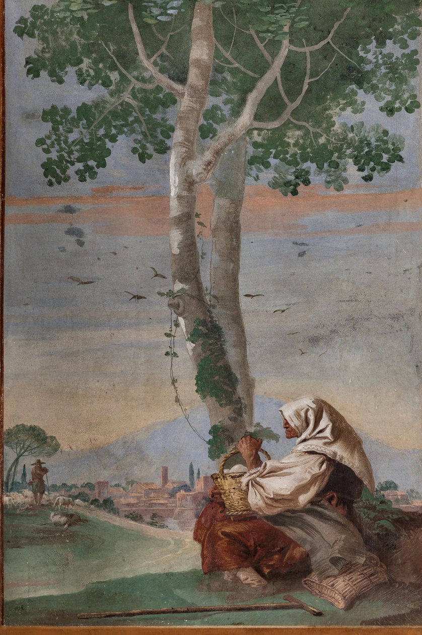 Vieille paysanne avec un panier d