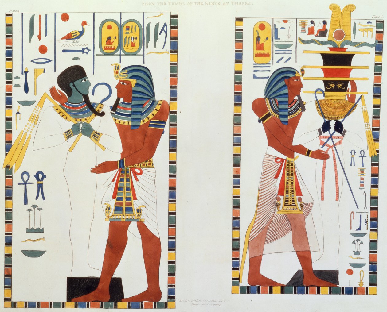 Deux Murales des Tombes des Rois de Thèbes, découvertes par G. Belzoni, planche 5 de `Plates Illustrative of the Researches in Egypt and Nubia`, gravé par Charles Hullmandel 1820-22 - Giovanni Battista Belzoni